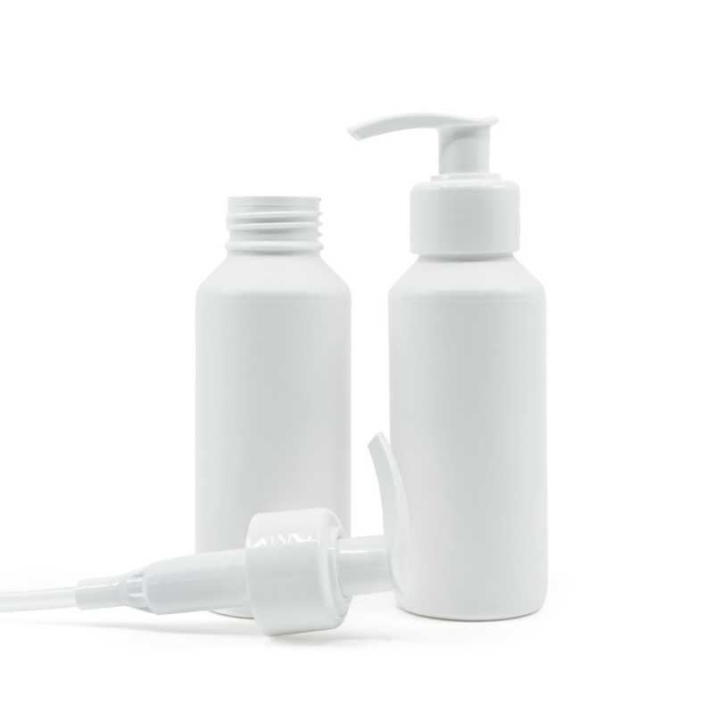 Plastová fľaška HDPE, biela, biely dávkovač, 100 ml