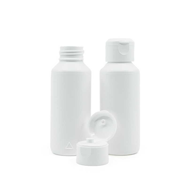 Plastová fľaška HDPE, biela, biely flip top, 100 ml