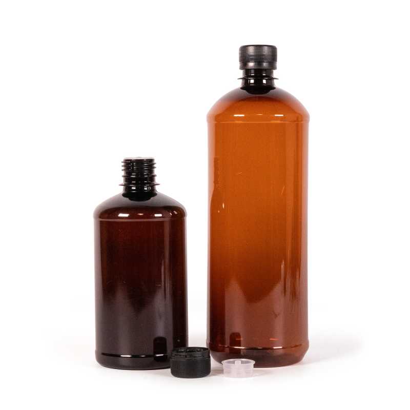 Plastová fľaška hnedá, liekovka, vrch a kvapátko 1000 ml