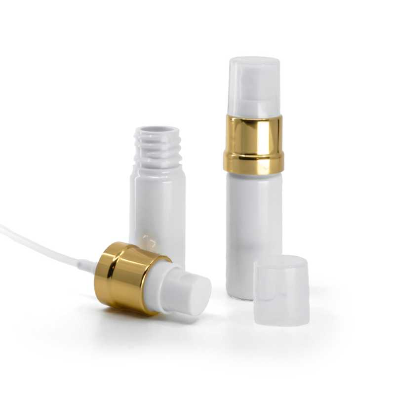 Plastová fľaška, liekovka, biela, bielo-zlatý rozprašovač, 10 ml