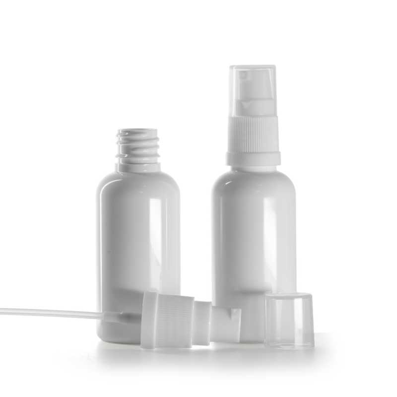 Plastová fľaška, liekovka, biela, biely dávkovač, 50 ml