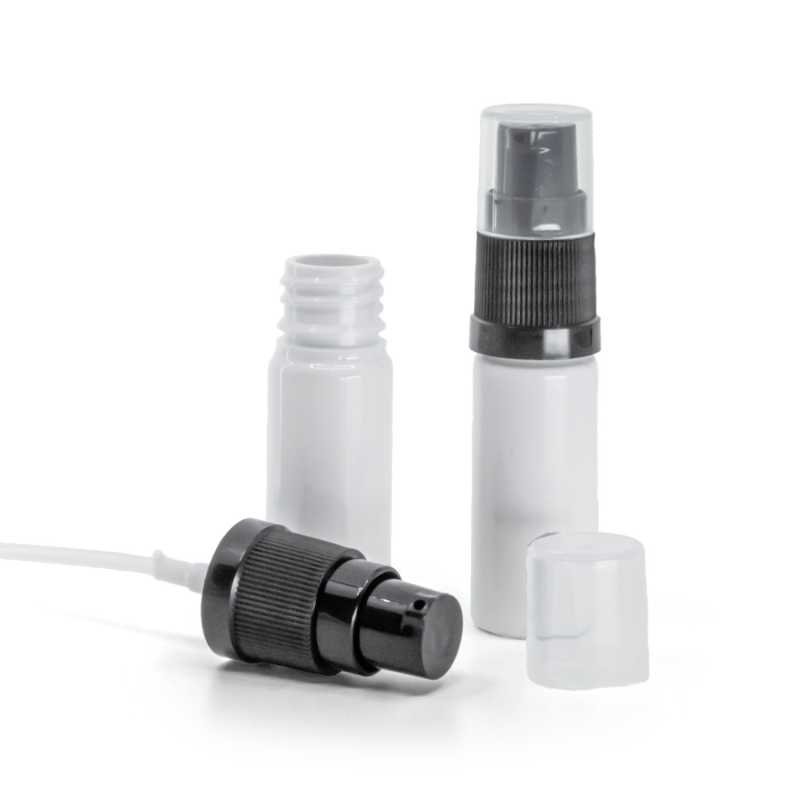 Plastová fľaška, liekovka, biela, čierny dávkovač krémov, 10 ml