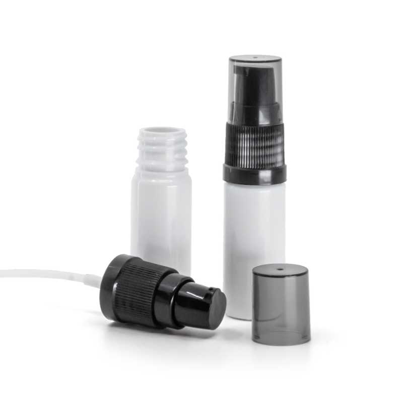 Plastová fľaška, liekovka, biela, čierny dávkovač krémov s dymovým krytom, 10 ml