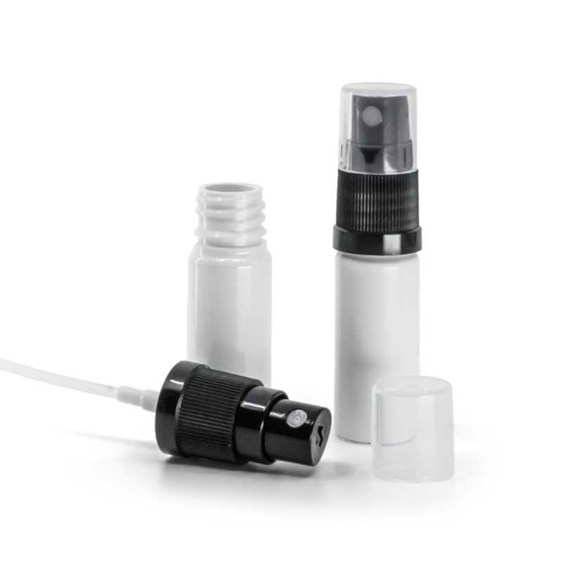 Plastová fľaška, liekovka, biela, čierny rozprašovač, 10 ml