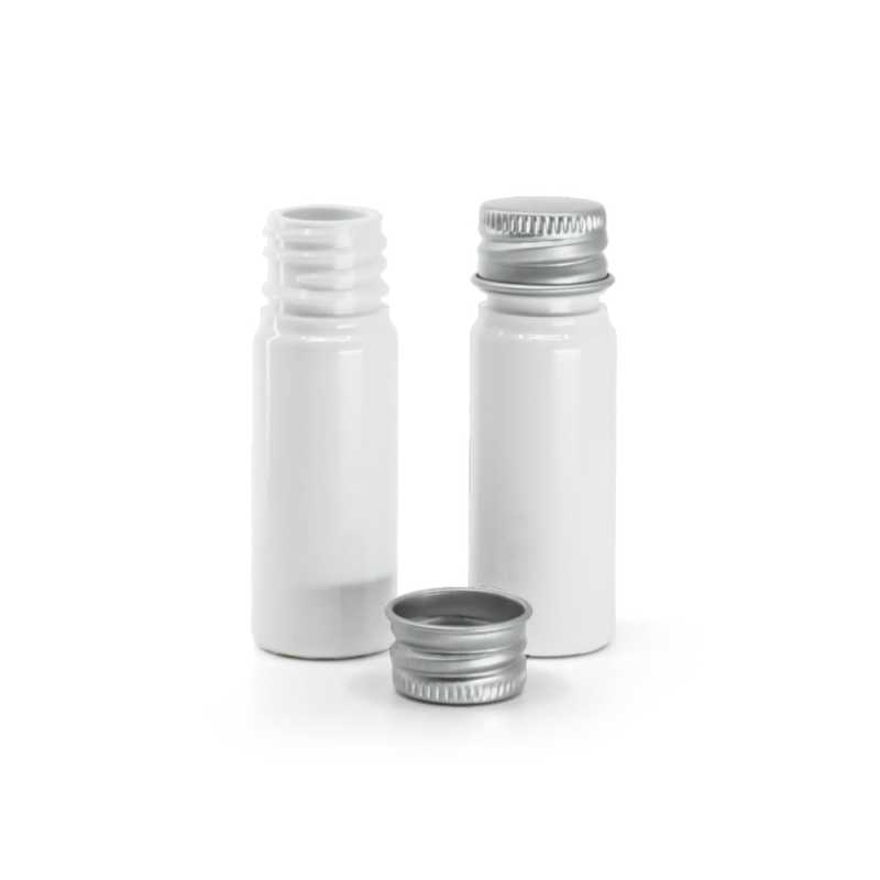 Plastová fľaška, liekovka, biela, hliníkový vrchnák, 10 ml