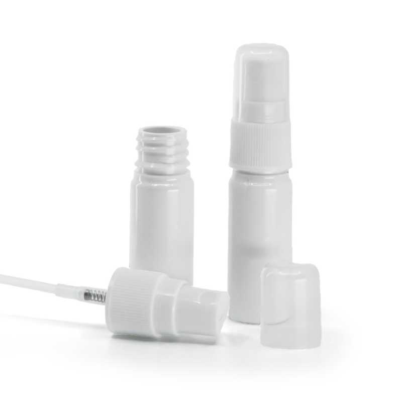 Plastová fľaška, liekovka, biela, rozprašovač biely na plastovú fľašu, 10 ml