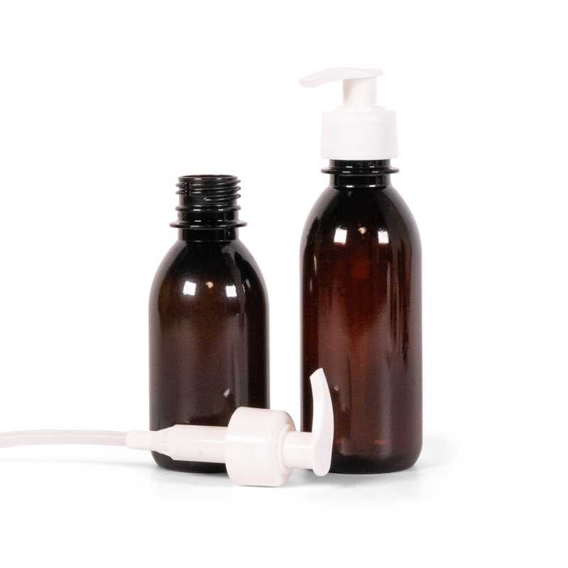 Plastová fľaška, liekovka, biely hladký dávkovač 130 mm, 150 ml