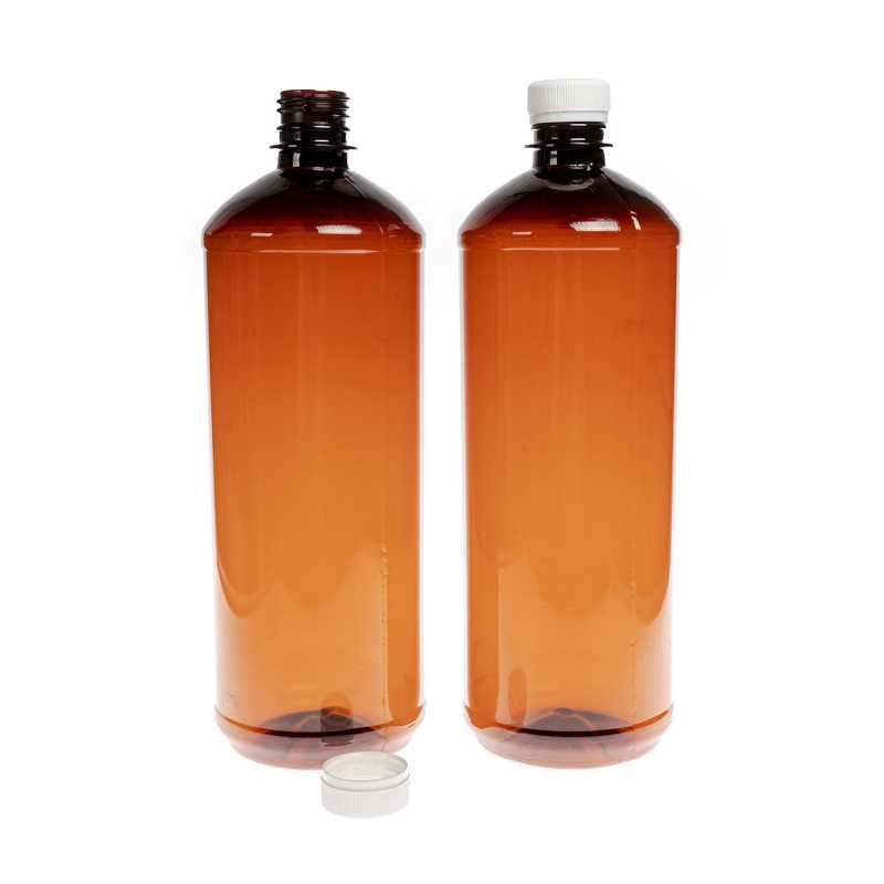 Plastová fľaška slúži ako obalový materiál na rôzne kvapaliny či prášky. Vďaka svojej hnedej farbe účinne ochráni obsah pred pôsobením svetla. 