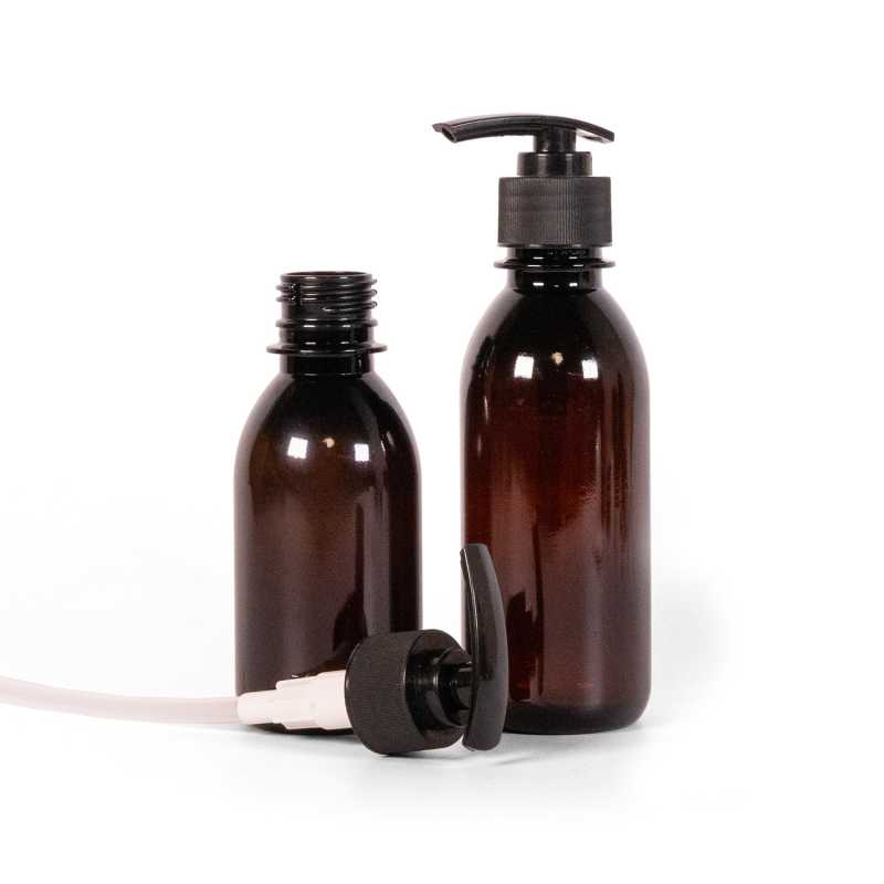 Plastová fľaška, liekovka, čierna plastová pumpička, 150 ml