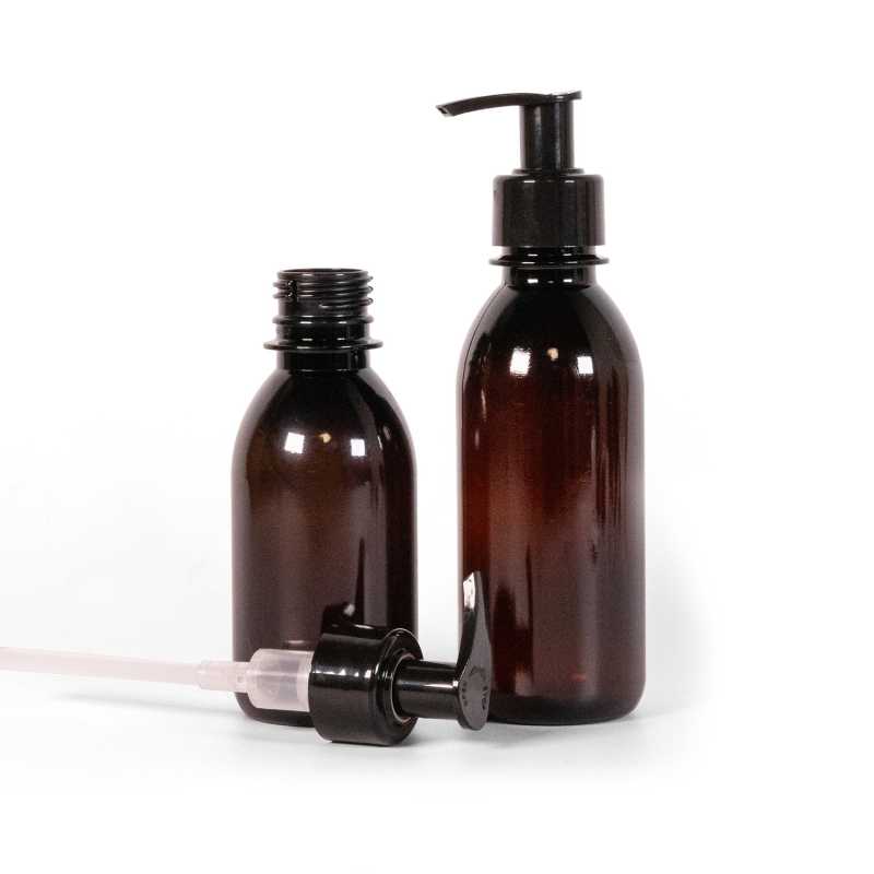Plastová fľaška, liekovka, čierny hladký dávkovač, 150 ml