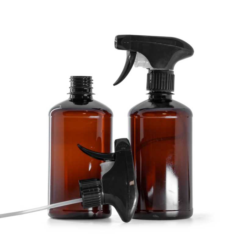 Plastová fľaška, liekovka, čierny pákový rozprašovač, 500 ml