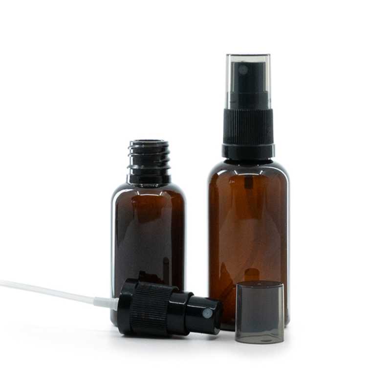 Plastová fľaška, liekovka, čierny rozprašovač, dymový kryt, 50 ml