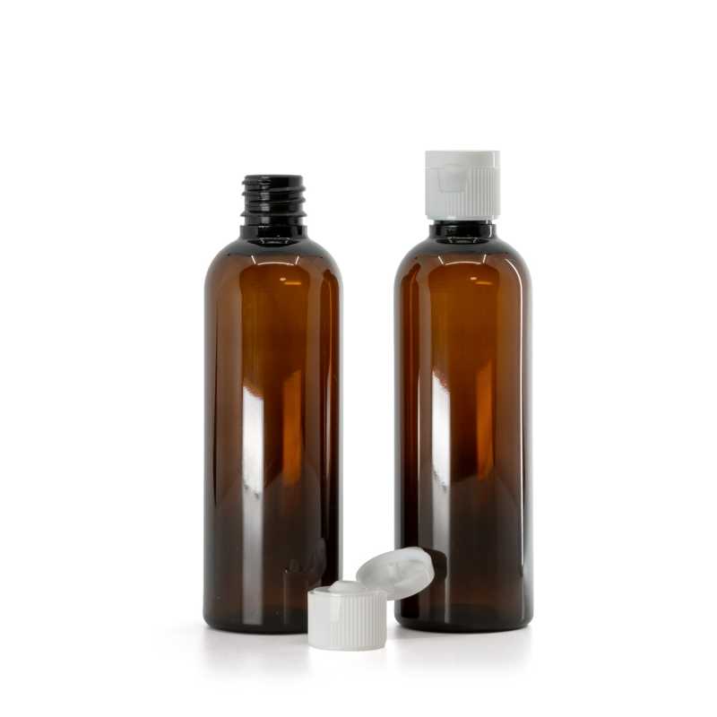 Plastová fľaška, liekovka, hnedá, 18 mm, flip top, biely, 100 ml 