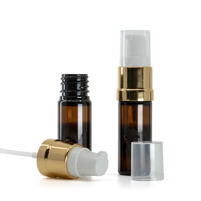 Plastová fľaška, liekovka, hnedá, bielo-zlatý lesklý dávkovač, 10 ml