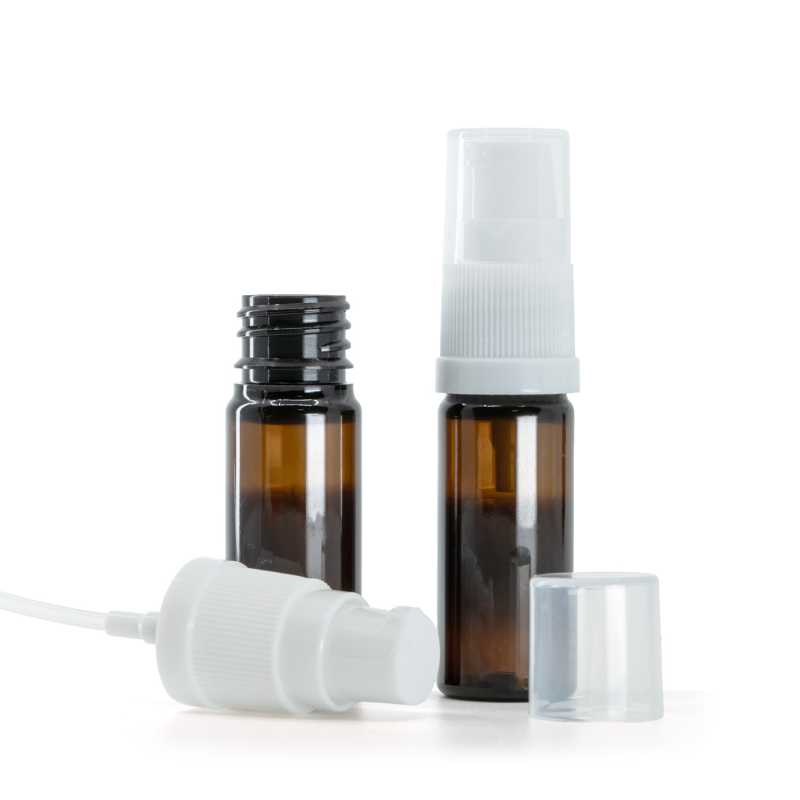 Plastová fľaška, liekovka, hnedá, biely dávkovač, 10 ml