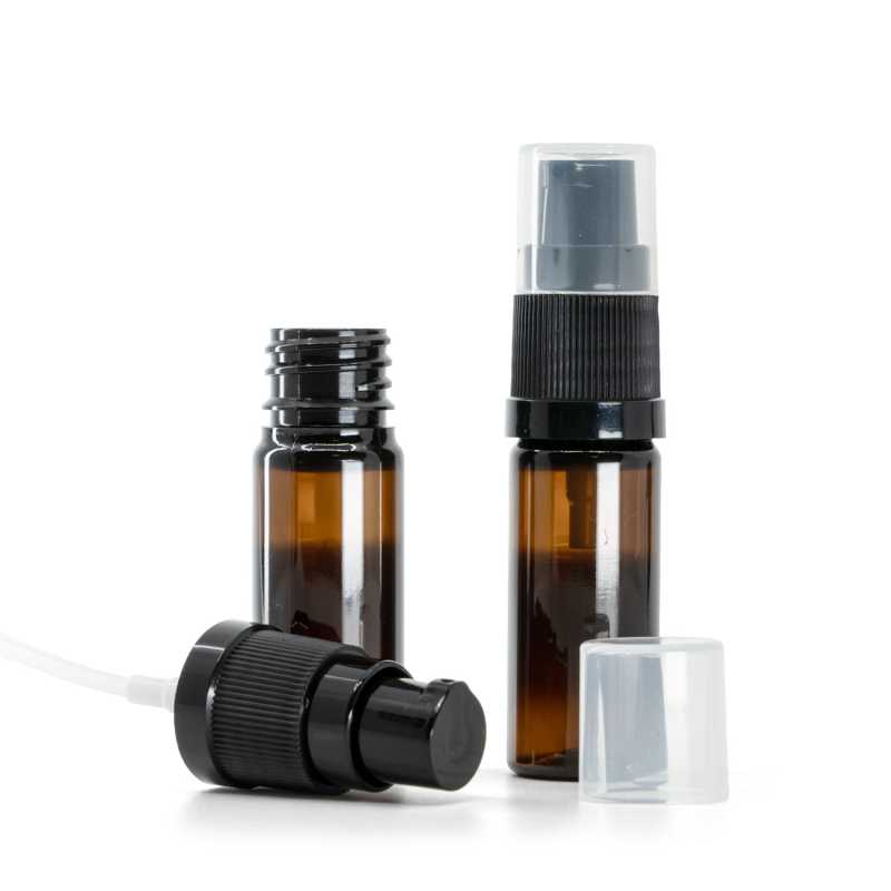 Plastová fľaška, liekovka, hnedá, čierny dávkovač krémov, 10 ml