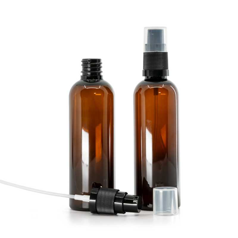 Plastová fľaška, liekovka, hnedá, dávkovač krémov, 100 ml  