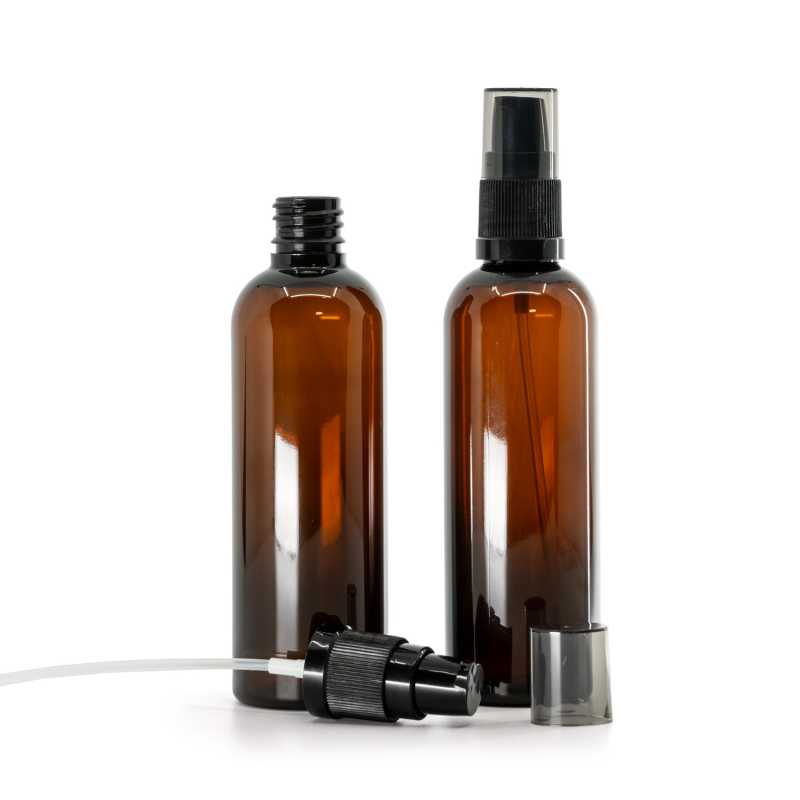 Plastová fľaška, liekovka, hnedá, dávkovač krémov s dymovým krytom, 100 ml 