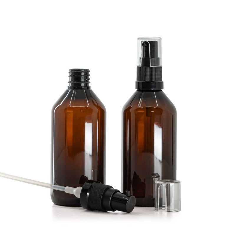 Plastová fľaška, liekovka, hnedá, dávkovač olejov, 115 ml