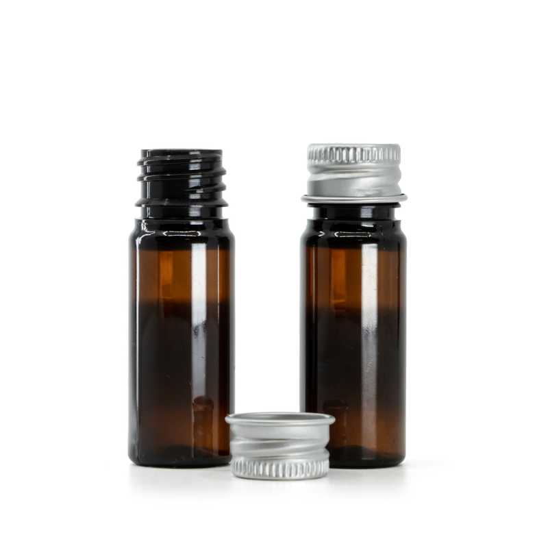 Plastová fľaška, liekovka, hnedá, hliníkový vrchnák, 10 ml