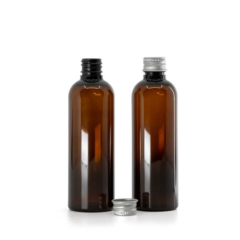 Plastová fľaška, liekovka, hnedá, hliníkový vrchnák, 100 ml 