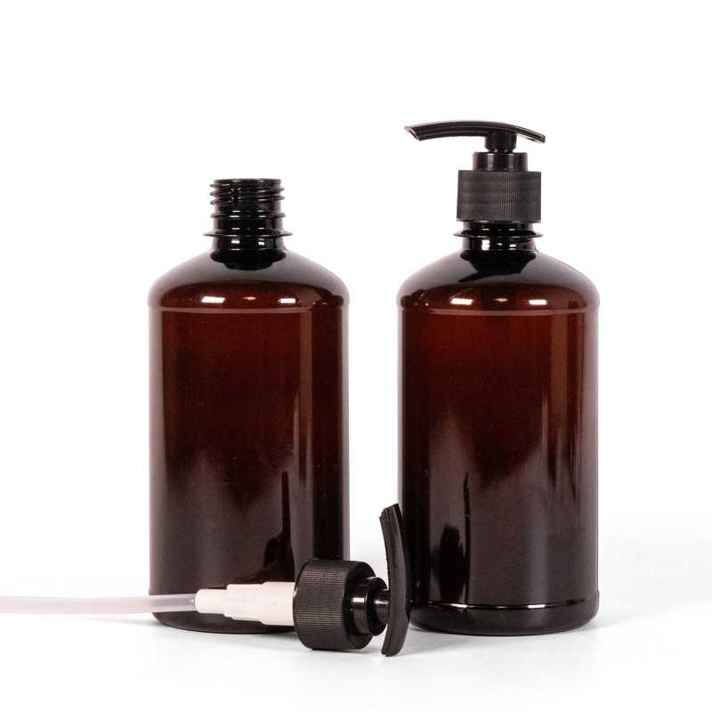 Plastová fľaška, liekovka, plastová pumpička, čierna, 500 ml