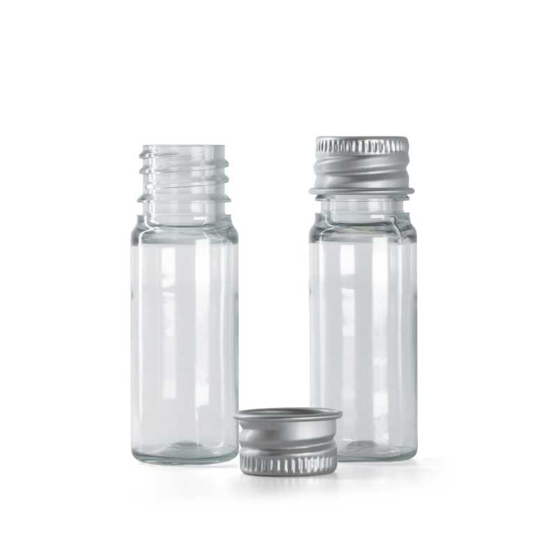 Plastová fľaška, liekovka, priehľadná, hliníkový vrchnák, 10 ml