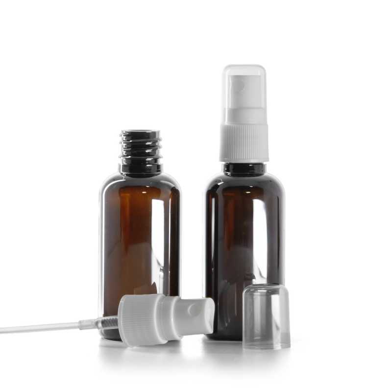 Plastová fľaška, liekovka, rozprašovač biely na plastovú fľašu, 50 ml