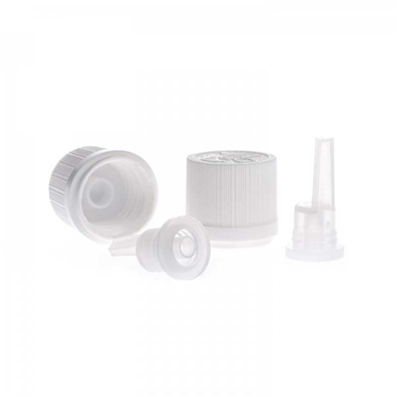 Plastový vrchnák s poistkou, 18 mm biely vrúbkovaný