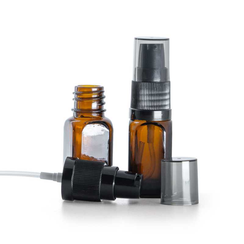 Sklenená fľaška, hranatá rovná, dávkovač krémov s dymovým krytom, 10 ml