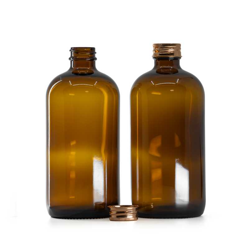 Sklenená fľaška, liekovka, 28 mm, hliníkový vrchnák ružovo-zlatý, 480 ml