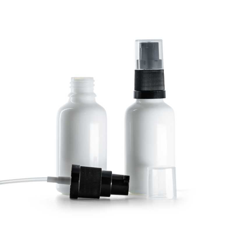 Sklenená fľaška, liekovka, biela, dávkovač krémov, 30 ml
