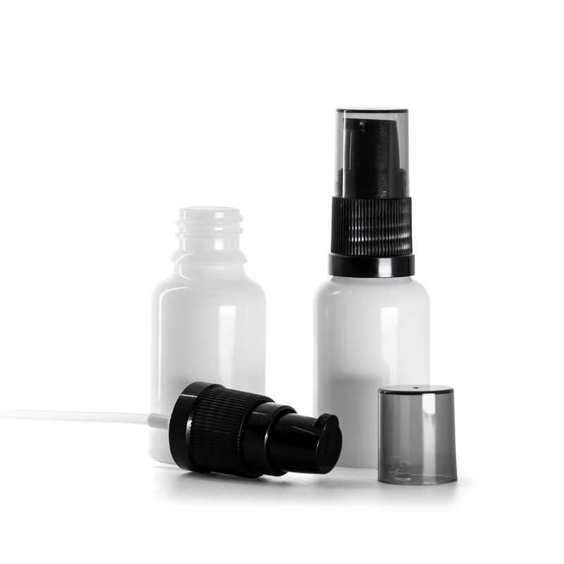 Sklenená fľaška, liekovka, biela, dávkovač krémov s dymovým krytom, 15 ml