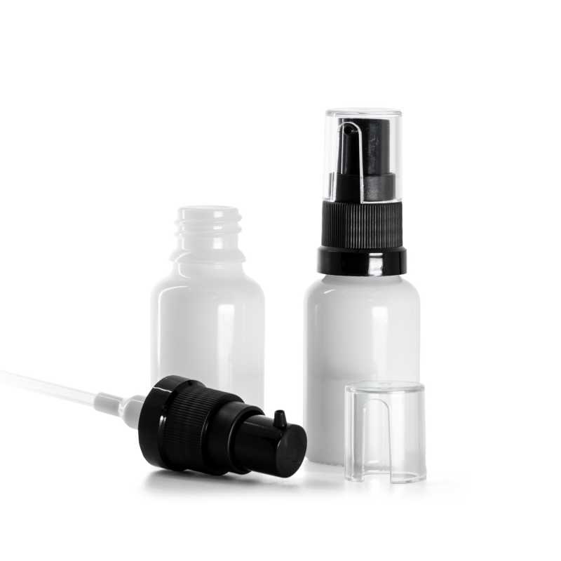 Sklenená fľaška, liekovka, biela, dávkovač olejov, 15 ml