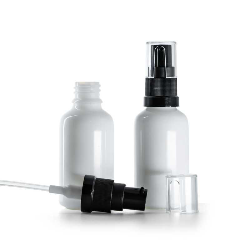 Sklenená fľaška, liekovka, biela, dávkovač olejov, 30 ml