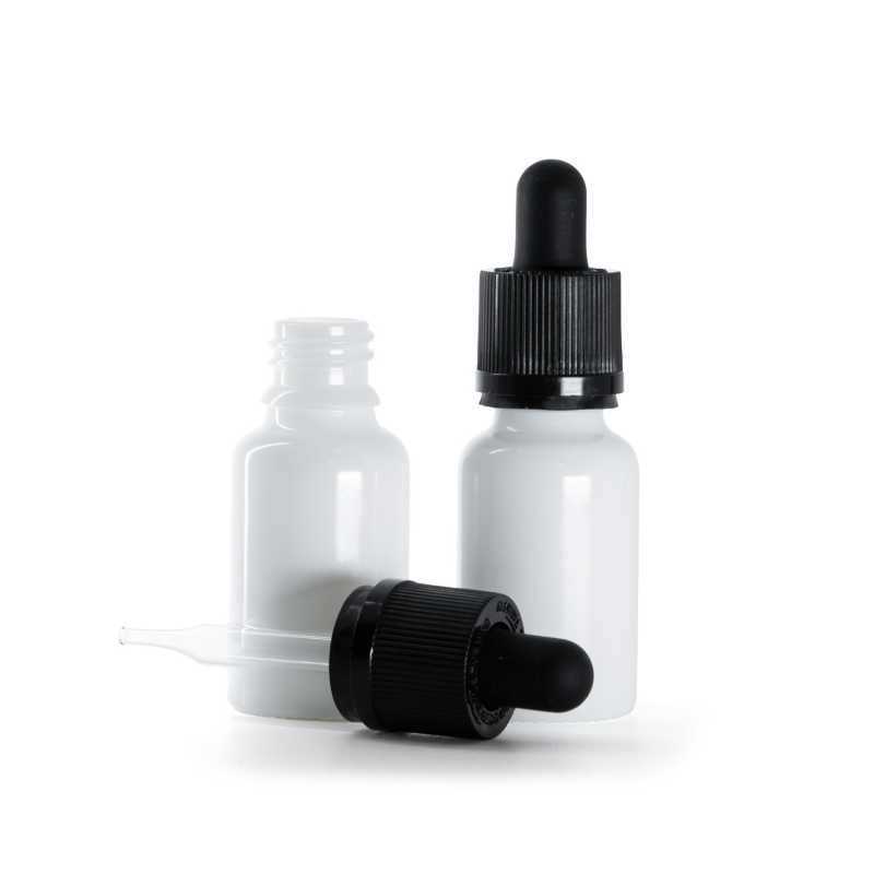 Sklenená fľaška, liekovka, biela, pipeta s poistkou, 15 ml