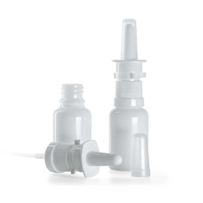 Sklenená fľaška, liekovka, biela, sprej do nosa, 15 ml