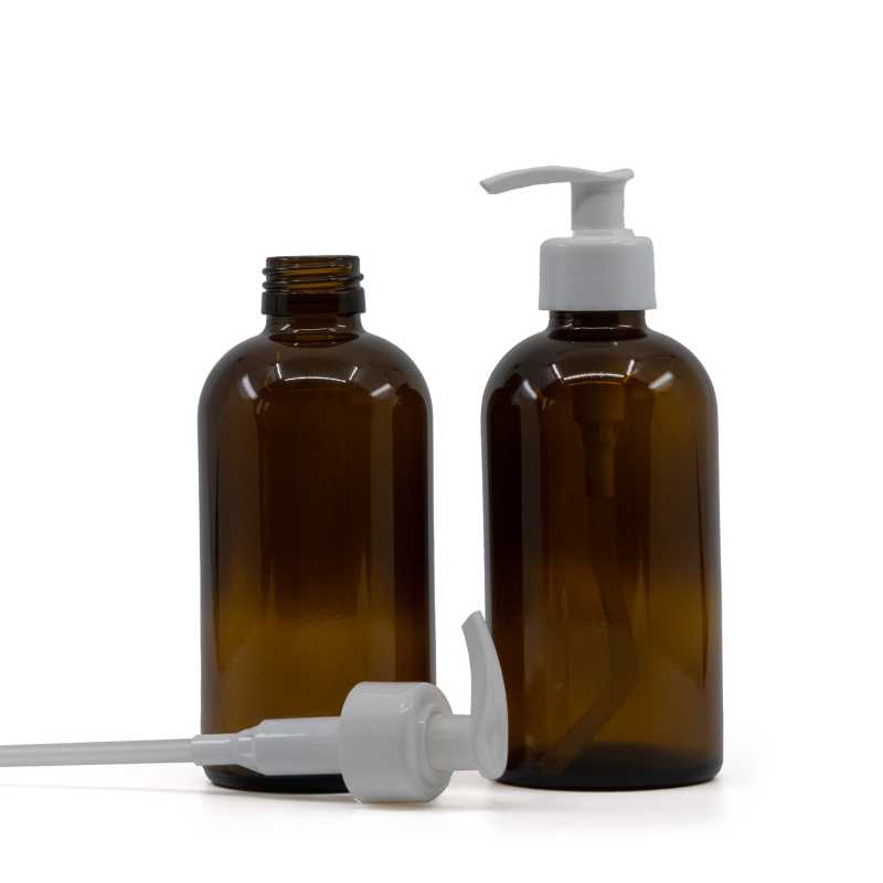 Sklenená fľaška, liekovka Boston, 28 mm,  biely dávkovač, 250 ml