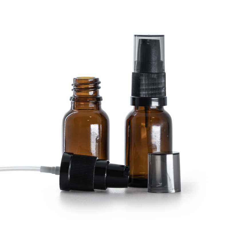 Sklenená fľaška, liekovka, dávkovač krémov s dymovým krytom, 15 ml