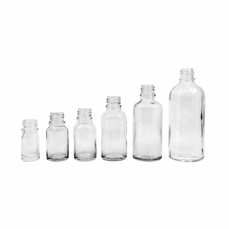 Sklenená fľaška, tzv. liekovka, je vyrobená z hrubého priehľadného skla. Slúži na uchovávanie tekutín.Objem: 10 ml, celkový objem 15 mlVýška fľa