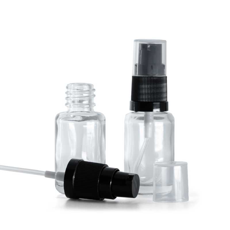 Sklenená fľaška, liekovka, priehľadná, oblá, dávkovač krémov, 12 ml