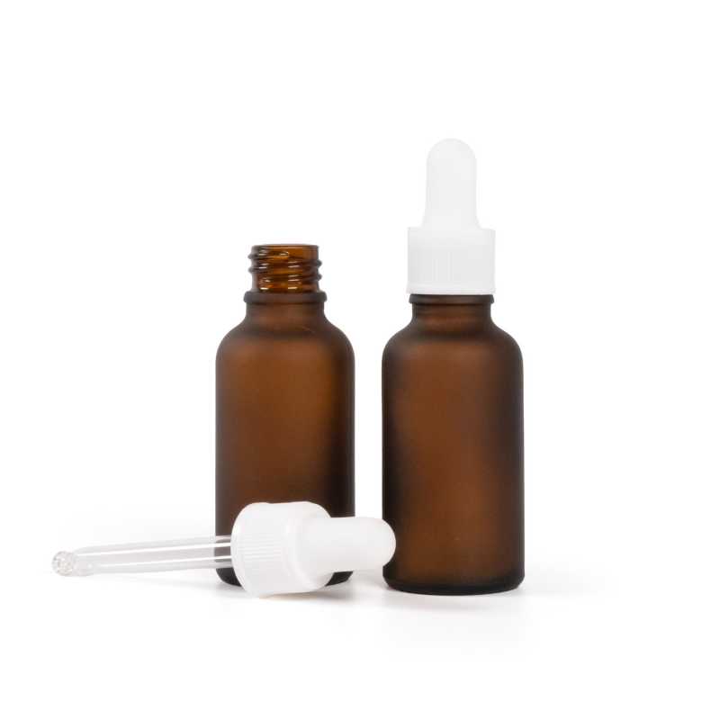 Sklenená fľaška, matná liekovka, biele matné kvapátko, 30 ml