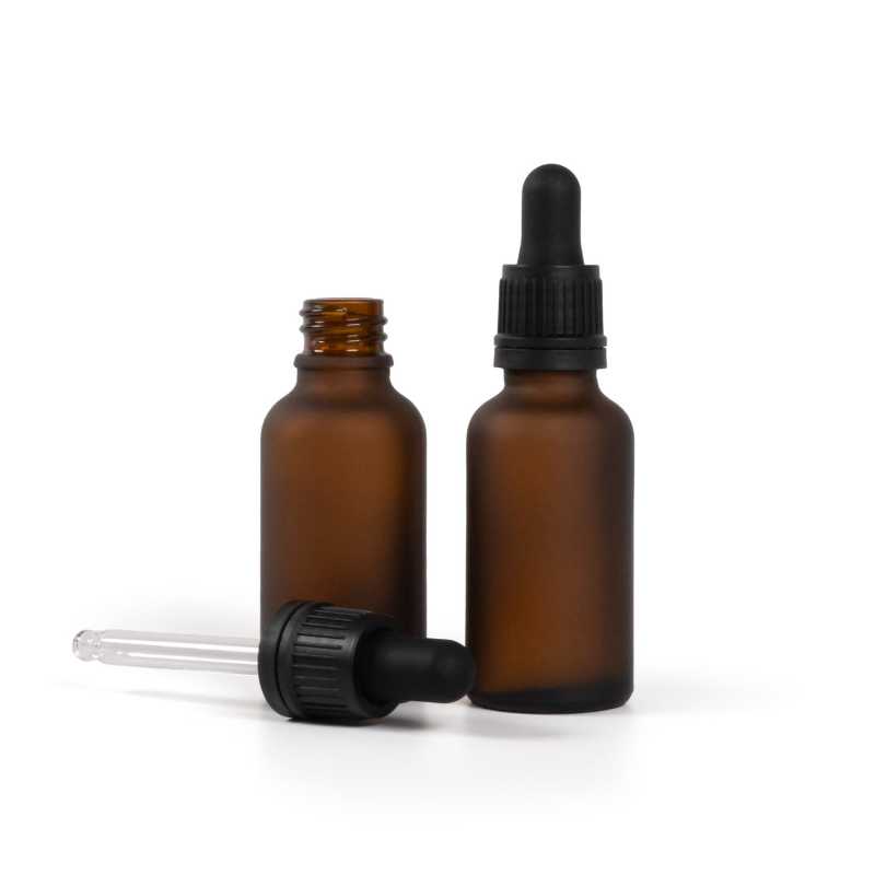 Sklenená fľaška, matná liekovka, čierne kvapátko, 30 ml
