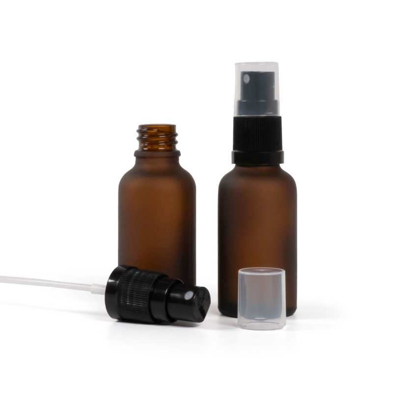Sklenená fľaška, matná liekovka, čierny rozprašovač, 30 ml