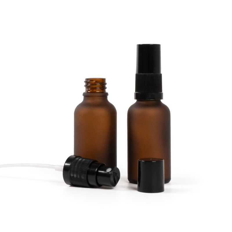 Sklenená fľaška, matná liekovka, čierny rozprašovač, čierny vrch, 30 ml