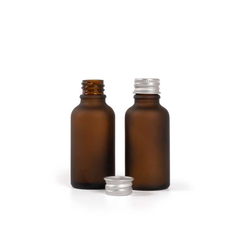 Sklenená fľaška, matná, liekovka, hliníkový vrchnák, 30 ml