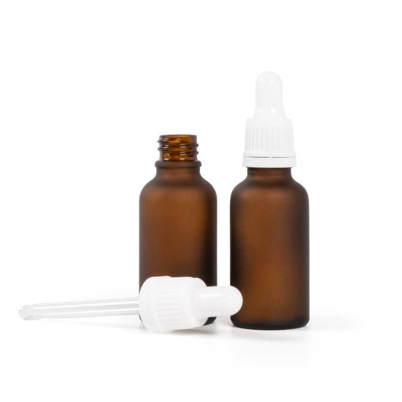Sklenená fľaška, matná liekovka, kvapátko biele, 30 ml
