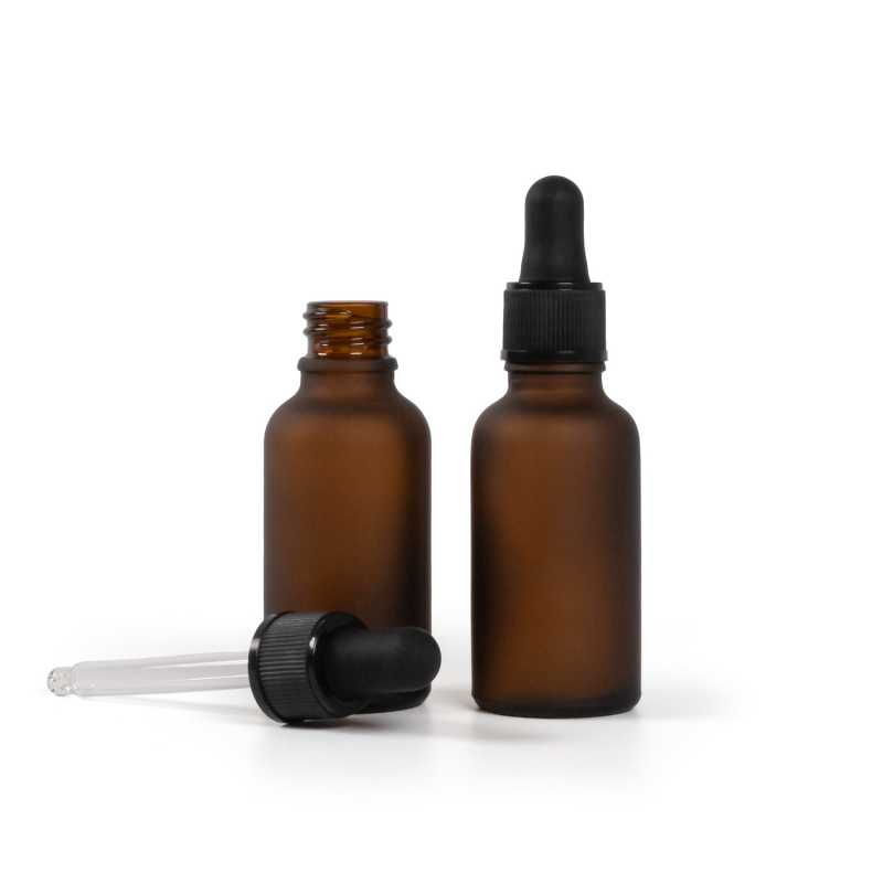 Sklenená fľaška, matná liekovka, matné čierne kvapátko, 30 ml