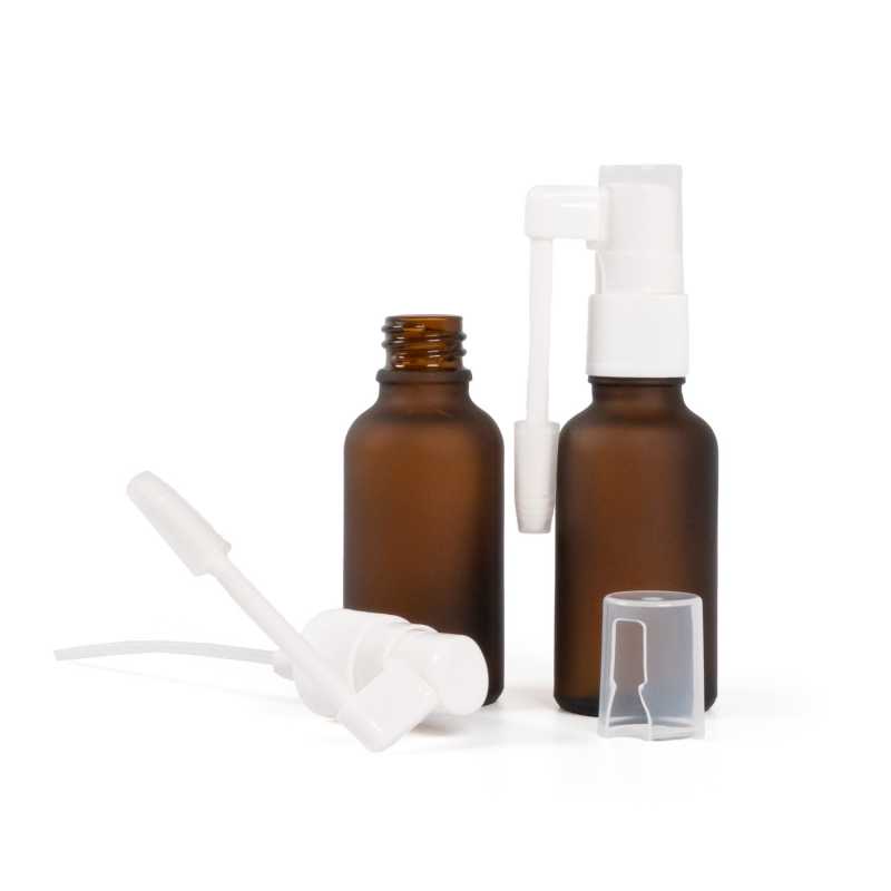 Sklenená fľaška, matná liekovka, sprej do hrdla, 30 ml