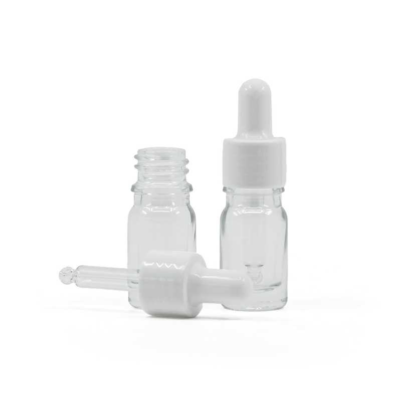 Sklenená fľaška, priehľadná, biele lesklé kvapátko, 5 ml